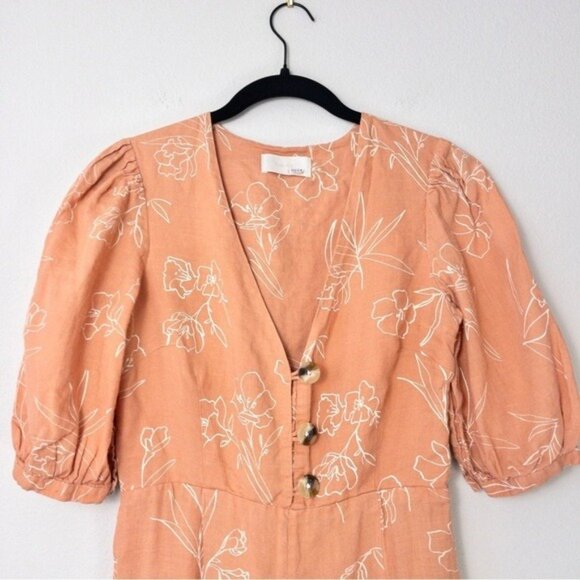 Capulet Isalina Linen Cropped Jumpsuit S Oleander Floral Puff Sleeve Wide Leg - Picture 7 of 14